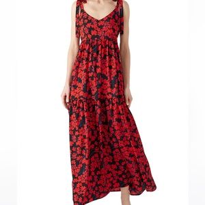 Red and Black Floral Maxi Dress by Caara
